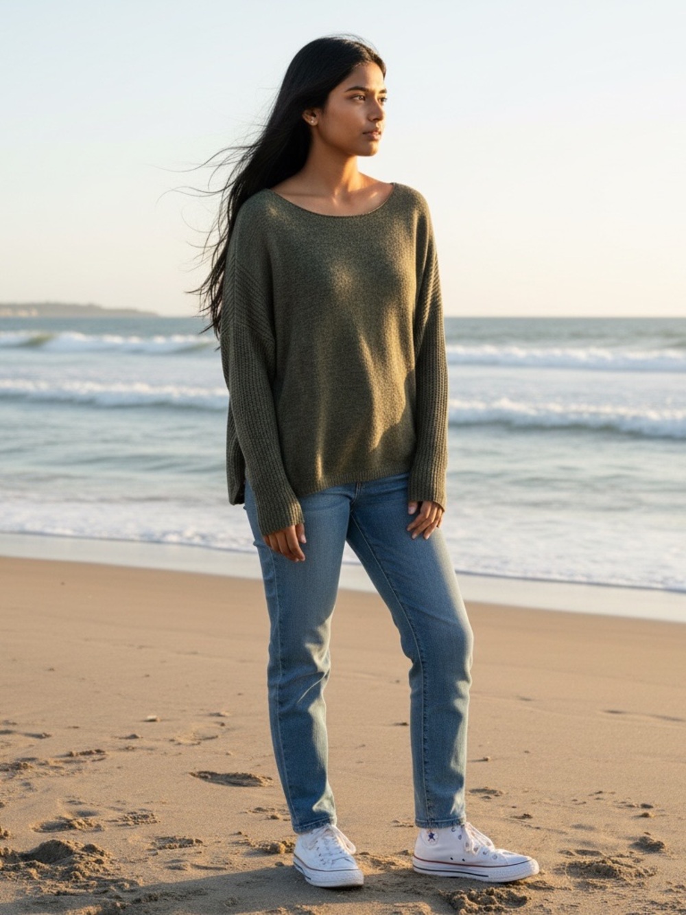 French quarter size medium Olive Green Slouchy Knit Sweater beach 🏝️